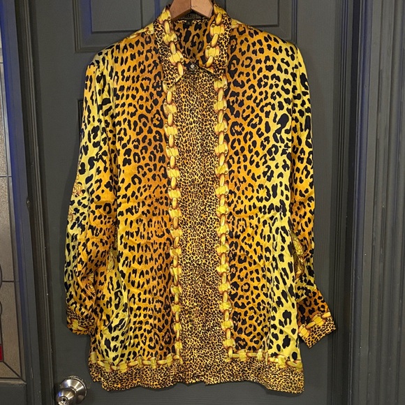 Leopard Print Dress Shirt. 100% silk. Dry Clean Only
